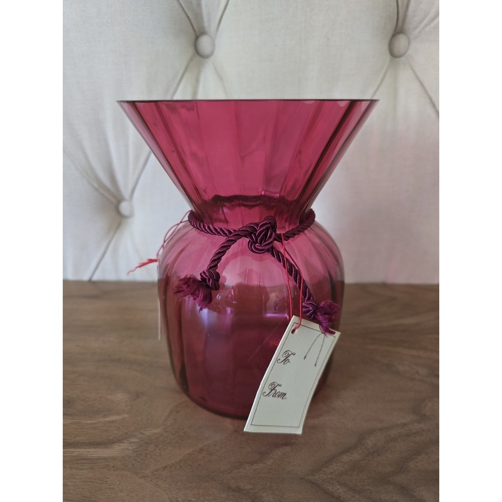 Vintage Pilgrim Cranberry Glass Vase Hand Blown with Gold USA Art Glass